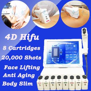 Profesional 3D 4D HIFU 12 Líneas 20000 Disparos SMAS Lifting Cuidado de la piel Eliminación de arrugas Adelgazamiento corporal Máquina de salón de belleza facial 8 cartuchos