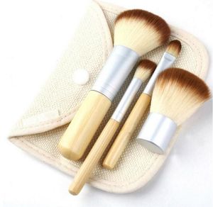 Ensemble de pinceaux de maquillage professionnels, manche en bambou, Kit cosmétique, poudre, sourcils, Blush, outils de coiffure, soins du visage, 4 pièces