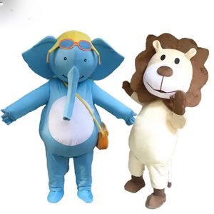 Dessin animé professionnel Anime petit éléphant bleu mascotte Costume drôle Lion Animal adulte marche fête noël Performance ensemble mignon