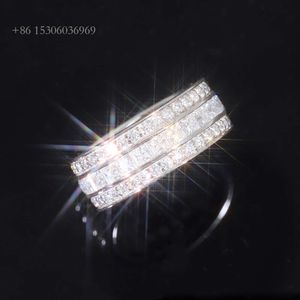 Joyería personalizada profesional, 3 filas de moissanita redonda S Sier, anillos de compromiso chapados en oro blanco para mujeres y hombres, todos los días