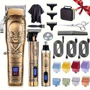 Tondeuse électrique professionnelle pour hommes, tondeuse à lame en T, Kit de toilettage Rechargeable sans fil pour barbe, nez et cheveux avec trois types de tondeuses-le meilleur cadeau pour lui,