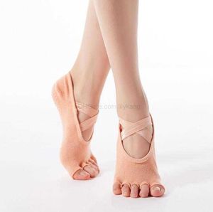 Calcetines de yoga de gimnasio profesional Mujer Suela antideslizante suave Ballet Zapatillas de baile de fitness antideslizantes con agarre Transpirable Peek toe Pilates Calcetín zapatilla Alkingline