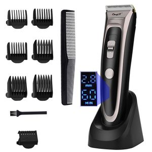 Professional Hair Clipper Men Barber Beard Trimmer Ceramic Blade LED Rechargeable Cutting Machine Low Noise Adult Kid Haircut 50 220216