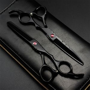 Professionnel japon 440c 5.5 6 rouge gemme noir coupe cheveux ciseaux coupe barbier coupe de cheveux amincissement ciseaux de coiffure 220818