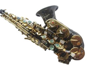 Profesional Japón S 991 Saxofón soprano curvo Cuerpo niquelado negro Chapado en oro Llave dorada Instrumentos de latón Música B Saxofón con estuche de cuero