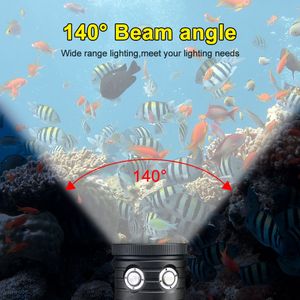 Lampe de poche de plongée LED professionnelle 18000lm COB TACTIQUE TACTIQUE IPIX8 APPARE-TEMPHIER VIDEO VIDEO VIDECE LUMIÈRE BLICH BLAND ROUGE ROUG
