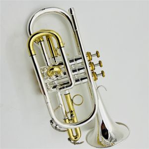 Cornet de cornet professionnel plaqué argent et or Trompette d'instrument en laiton professionnel en sib avec accessoires de boîtier