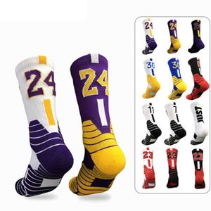 Chaussettes de basket-ball professionnelles Sport Star Elite Chaussettes de sport épaisses antidérapantes Color-Block Durable Skateboard Bas Bas X0710