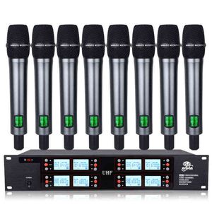 Micrófono inalámbrico UHF profesional Micrófono de mano de 8 canales Micrófono profesional para la puesta en escena del discurso escolar W220314