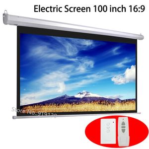 Projectieschermen HD 100 inch 16 9 Elektrisch scherm voor 3D LED DLP-laserprojector Gemotoriseerde projectieschermen Gordijn Draadloze afstandsbediening 231207