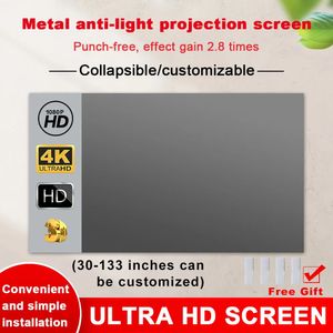 Projection Screens Portable Projector Screen High Brightness 16 9 Metal Anti Light Curtain 84 100 120 133 150 Inches Home Outdoor Office 4K 231206