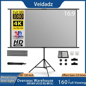 Projection Screens VEIDADZ Projector Screen With Stand Metal Grey Anti-Light 60 84 100 120 inch For Home Theater Outdoor Bracket Projection Screen 231206