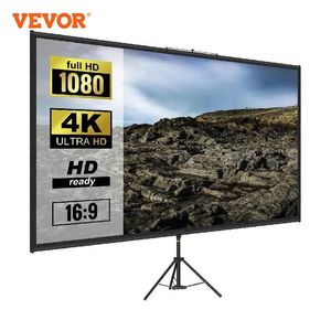 Projection Screens VEVOR 100 Inch Tripod Projector Screen W/ Stand 16 9 4K HD Portable Home Cinema for Indoor Outdoor Projection 231206