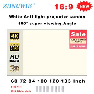 Projection Screens ZHNUWIE Projector Screen White Grid Anti-Light 16 9 Projection Screen For Home 72 84 100 120 133 Inch Portable Reflective Cloth 230923
