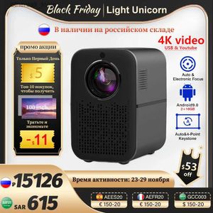Projecteurs Light Unicorn M6 PRO 1080P LED 4K vidéoprojecteur Android 6000 Lumens 5G Wifi projecteur mise au point automatique Home cinéma Smartphone Bluetooth Q231128