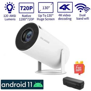 Projecteurs Salange HY300 Android 11.0 Mini Projecteur LED Beam Home Theatre 200ANSI 720P WiFi Smart TV adapté pour 1080p 4K via HDMI avec sac à main J240509