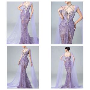 Robes de bal Luxe Violet Cristal Robe De Soirée Nouvelle 2024 Dentelle Perlée Sirène Paillettes Robes De Bal Robes De Soirée Robe Brillante Robe De Otfnu