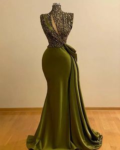 Robe de bal en Satin vert chasseur, tenue de soirée personnalisée, grande taille, lacets, fermeture éclair, col haut, sans manches, paillettes, nouvelle collection