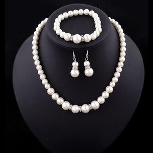 Promotion bijoux de mariée de collier de perles d'imitation créatives Bracelet boucles d'oreilles 3 pièces costume de mariage bijoux Set250W