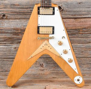 Promoción Flying V Heritage Natural Korina 1983 Guitarra eléctrica Golpeador blanco Little Pin ABR 1 Puente Cuerda a través del cuerpo Gold6371171