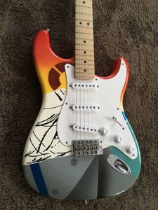 Promotion Peinture de travail manuel Eric Clapton Crash Rainbow Crashocaster Over The Rainbow Guitare électrique Accordeurs vintage Tremolo Bridge Whammy Bar Matériel chromé