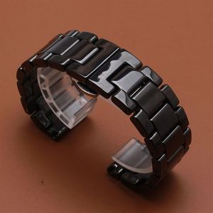 Promotion Nouveau remplacement 22mm Bracelet de montre en céramique Sangles noires pour Samsung Gear S3 Classique Boucle Papillon Montres Ceintures Bracelets322Q
