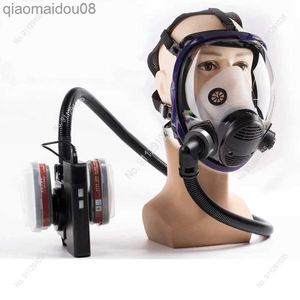Vêtements de protection Nouveau masque respiratoire à souffleur électrique petit volume Haute puissance Filtres multiples universels Masque de protection Masque à gaz peint HKD230827