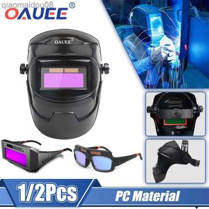 Vêtements de protection Oauee Casque de soudage Masque de soudeur Solaire Assombrissement automatique Casque de soudage Lunettes Masque de soudure Lentille filtrante pour soudure à l'arc Grind Cut HKD230826