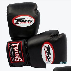 Équipement de protection 10 12 14 oz Gants de boxe en cuir PU Muay Thai Guantes de Boxeo Fight MMA Sandbag Gant d'entraînement pour hommes femmes enfants Otunm