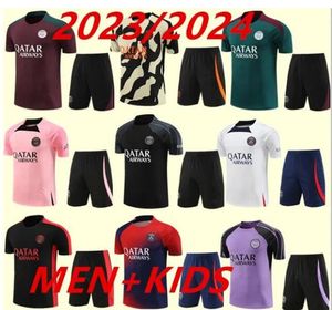 PSGes 23 24 25 Deportes Manga Corta Paris Ropa Deportiva Ropa de Entrenamiento Conjunto de Manga Corta Conjunto de Camiseta de fútbol Uniforme Chandal Sudadera para Adultos Conjunto de suéter Camiseta para Hombre NIÑOS