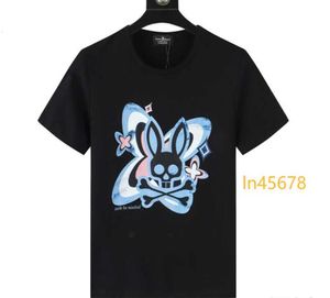 Camisa de conejito psicológico Venta al por mayor Envío gratuito Camiseta de marca de moda estadounidense con estampado de letras degradadas de conejo y calavera colorida para parejas de manga corta 2024