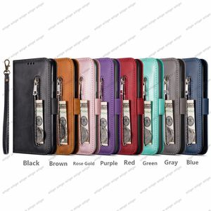 Funda de cuero PU para iphone 14 13 12 11 Pro Max XR Xs 6 7 8 plus, funda para teléfono, billetera, ranura para tarjetas, cremallera, álbum, lujosa funda de moda