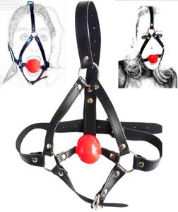 Harnais de tête en cuir PU, bouche ouverte, retenue Gag, boule en Silicone rouge, fétiche SM adulte, jeu sexuel, jouets pour femmes, Couple5289199