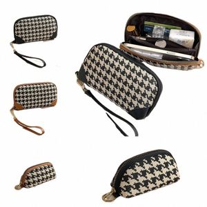 PU Cuir LG Style Portefeuille Impression Clé de voiture Sac carré Changer Porte-monnaie Porte-monnaie Sac à main Houndstooth Zipper Purse extérieur N1SZ #