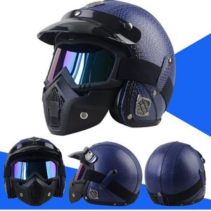 Casques de Moto en cuir PU, demi-casque de vélo Chopper, visage ouvert, masque de lunettes de Moto Vintage, casques de Moto ATV