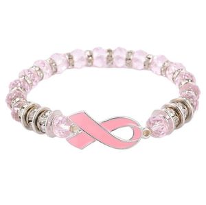 Bracelet de sensibilisation au Cancer du sein, publicité publique, Bracelet en macramé, ruban rose incrusté de diamants, décoration pour femmes