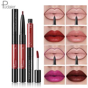 Pudaier 2 In1 Matte Lip Gloss Lip Liner Maquiagem Profissional Completa Agate Red Lip Tint Plumper Tattoo Maquillage Liquid Lipstick