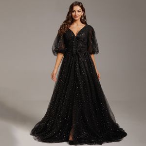 Puff semi-longs manches robes de soirée balayage Train V COU TULLE TULLE DE LACE-UP FORMALEM FORMAL GOWNS PLUS TAILLE