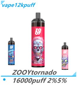Zooyternado16000puff e bobina de malla de cigarrillo nebulizador pod650mah recargable t-type 10 sabores buff16kvapers 2% 5%