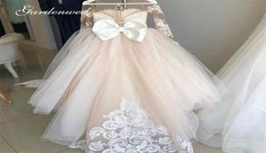 Robe de bal bouffante en Tulle et dentelle, robes à fleurs pour filles, manches longues, Illusion de princesse, fête de mariage, première Communion, 2107266263534