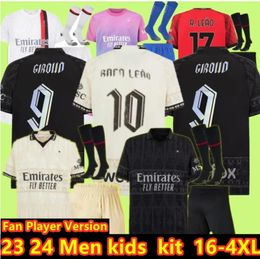 23/24 GIROUD PULISIC Maillots de football pour adultes 2023 2024 AC MILANS REBIC THEO REIJNDERS KESSIE DE KETELAERE RAFA LEAO Chemises de football joueur hommes kit enfants Uniformi 16-2XL