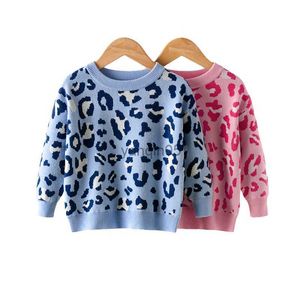 Pullover Automne 2023 Nouveau pull bébé garçon fille pull en tricot-tricot cohésion d'enfants vêtements fille léopard pulls enfants