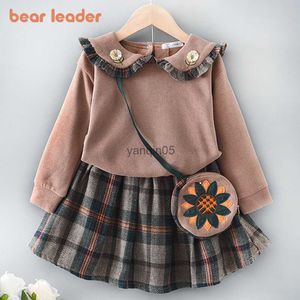 Pullover Bear Leader Girls Clothing Sets 2Pcs Long Sleeve Sweater Suits Autumn Winter Sweatshirt + Skirt Outfits Xmas Children Costume HKD230719