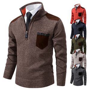 Jersey suéter para hombre camisa polo gruesa de cachemira camisa fría con cadena de media tracción coreana cuello levantado chaqueta de otoño tela lujosa 231228