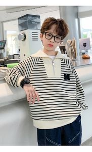 Pullover Spring Autumn School Kids Cotton Striped Half Zip Lapel Sweatshirt Boys Pullover Jumper Children Outfits Tracksuit Tops 3-14 Yrs 230912