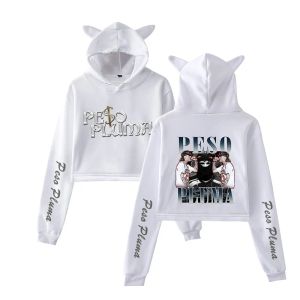 Jerséis Peso Pluma para fanáticos de la música, sudaderas con capucha kawaii con orejas de gato para mujer, sudaderas con capucha informales con Orejas de conejo, sudadera unisex de manga corta