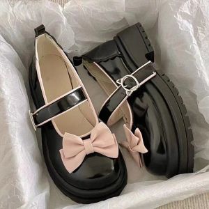 Pompes Bow Lolita Shoes Women's Mary Jane Cute Platform Shoes Girl's Flat Shoes Flat High Heels College Students Kawaii Japonais Retro Chaussures