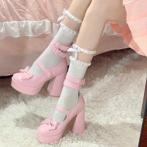 Pompes New Patent Leather Lolita Sweet High Heels Bottom Bott Both Shoes's Chaussures de femmes Round Head Hollow Out Shoes Single Taille 3540