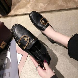 Zapatos de bombas para mujeres 2023 damas cuadradas damas calzado de verano mocasines negros con tacón bajo marca de lujo con elegante entrega rápida E 39 A