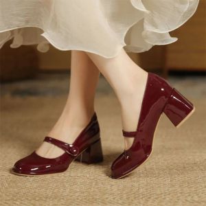 Pompes femme Mary Jane Chaussures brevet cuir talons hauts Bureau Lady Chaussures Basic Pumps Bridal Wedding Shoes Zapatos Mujer printemps 1186c